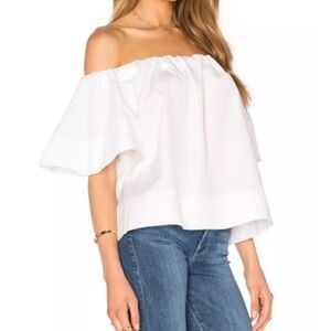 Vince Off‎ the Shoulder Poplin Cotton Blouse in White Size S Lightweight